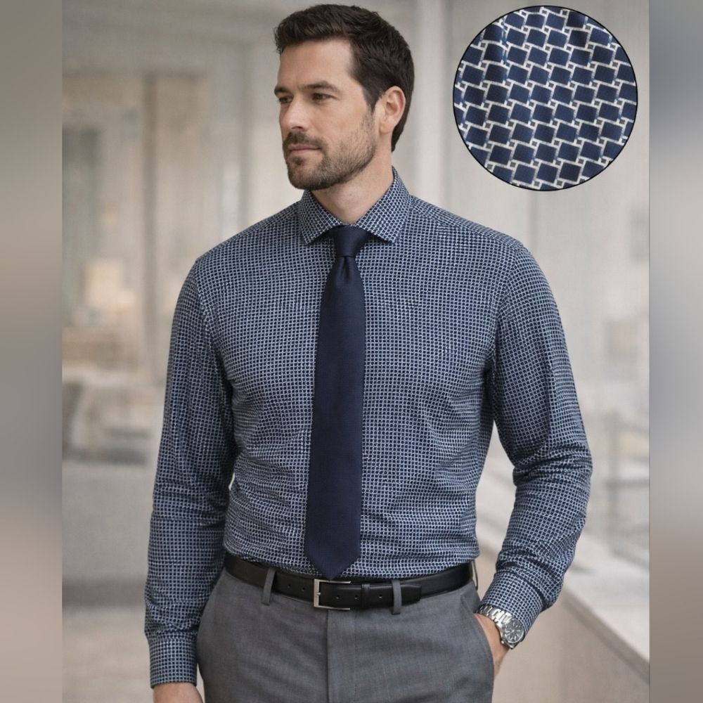 Vince Camuto Slim Fit Stretch Dress Shirt L 16-16.5 32/33 Minimalist Modern Blue
